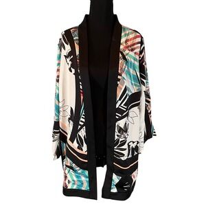 Chico's Tropical Floral Geometric Kimono Wrap Open Front Cardigan Size 1 M/L